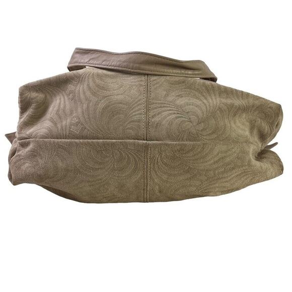 Stone Mountain Suede Embossed Swirl Print Large Double Handle Handbag Purse Bag - Picture 14 of 16